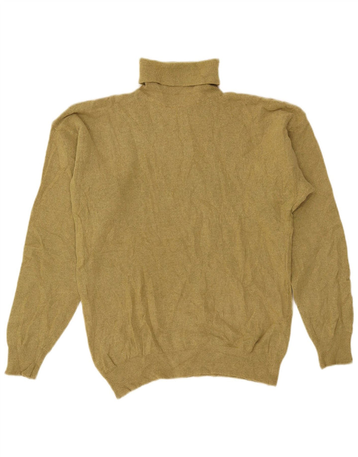 Suéter feminino VINTAGE com gola redonda Reino Unido 14 lã de cordeiro cáqui média