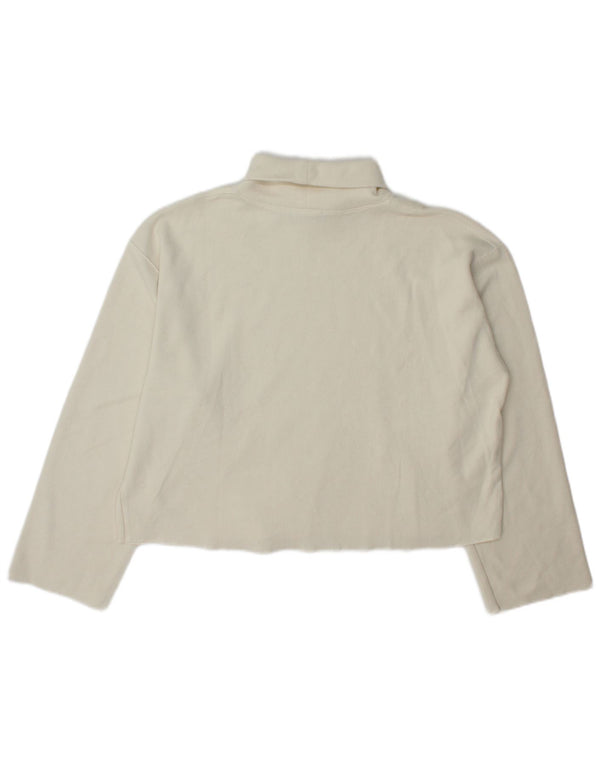 Zara Womens Crop Roll Neck Top Manga Longa Reino Unido 14 Médio Off White