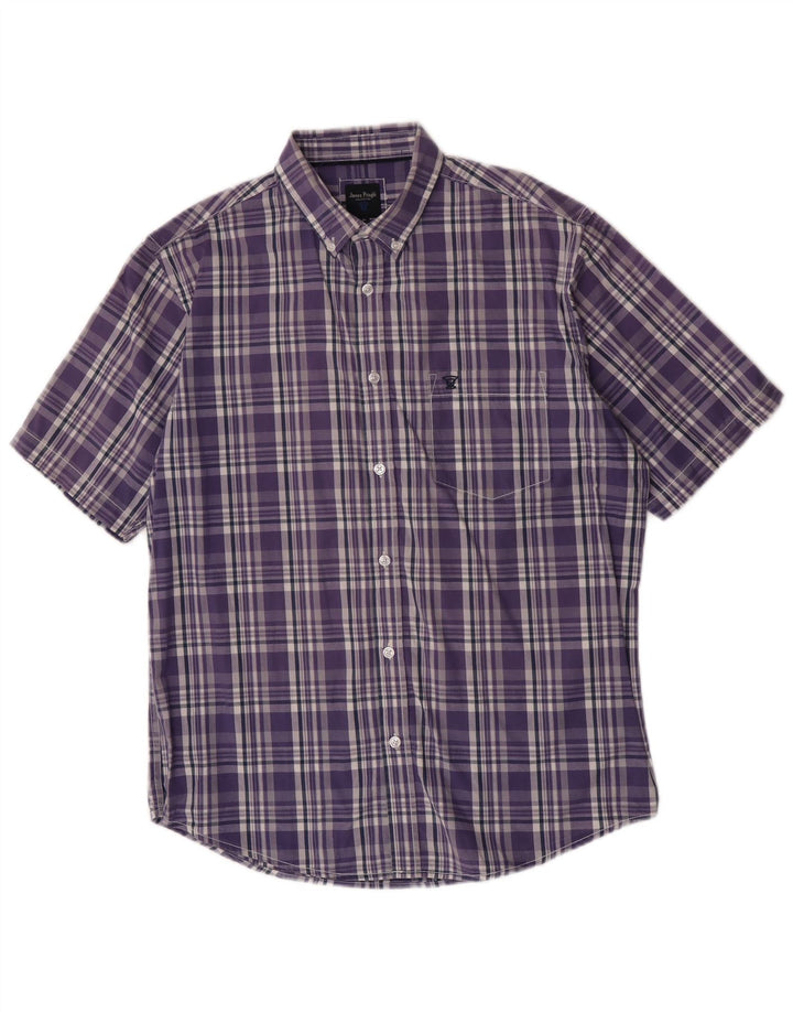 Camisa masculina de manga curta James Pringle xadrez roxo médio