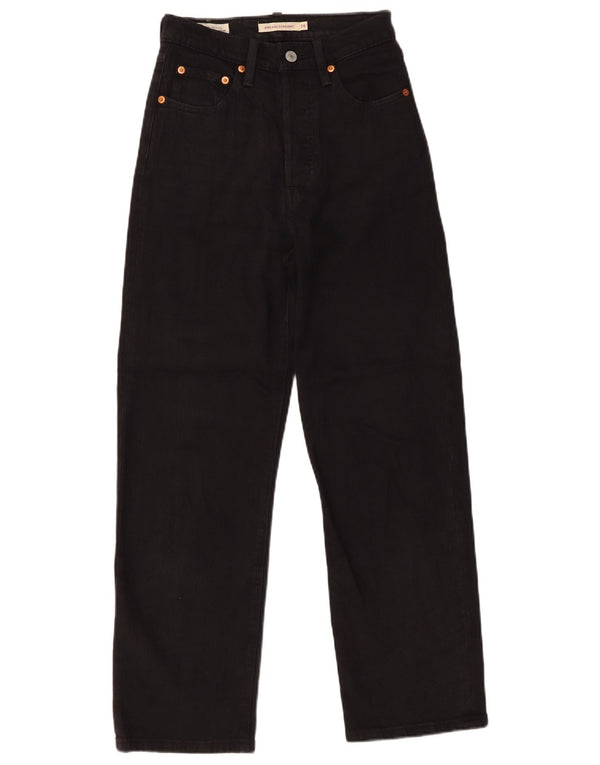 Calça jeans feminina Levi's Ribcage cintura alta reta W24 L27 algodão preto