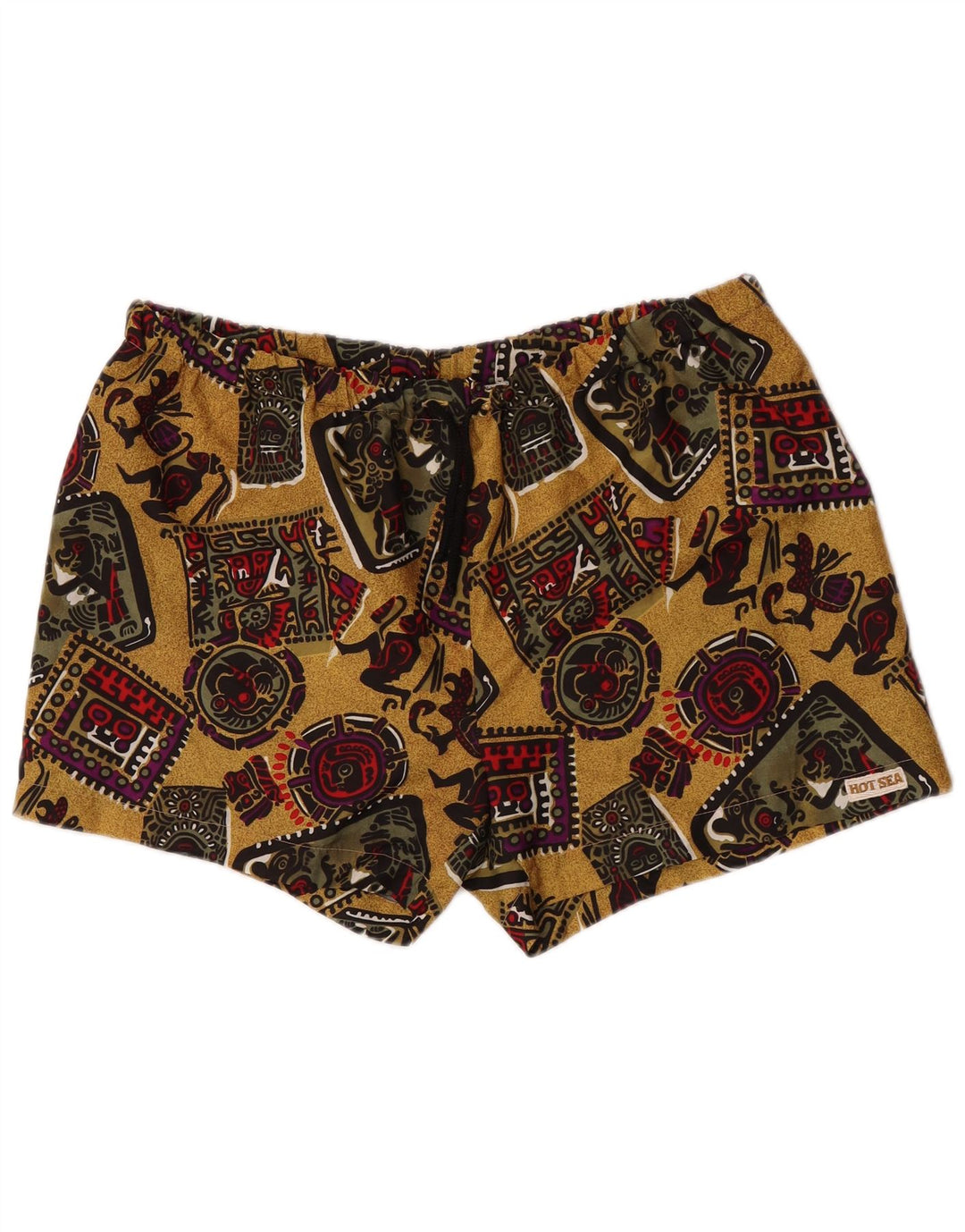 Shorts de natação vintage masculino com padrão abstrato XL amarelo