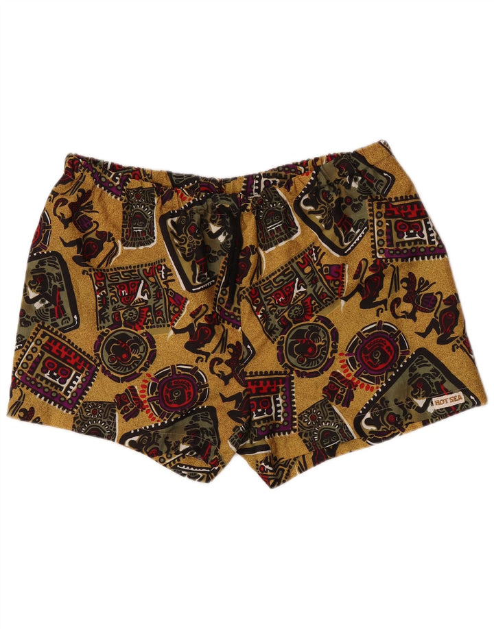 Shorts de natação vintage masculino com padrão abstrato XL amarelo