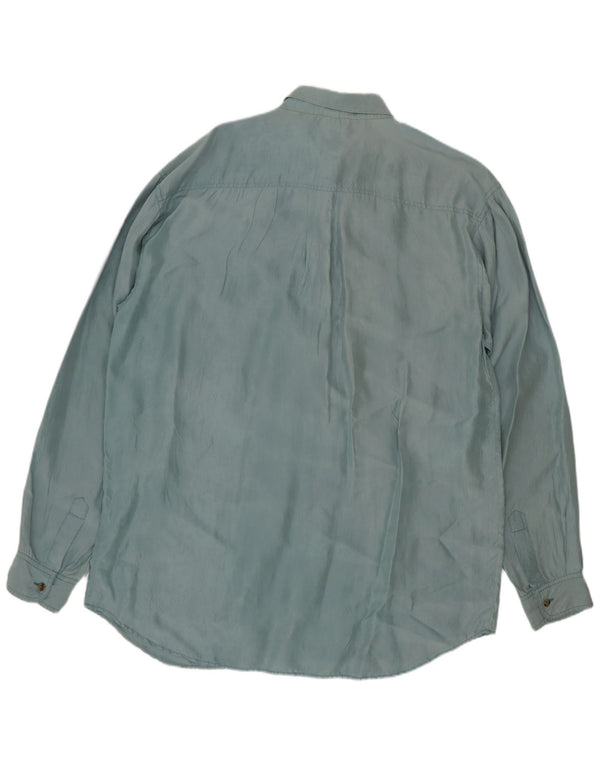 Camisa masculina vintage seda azul média