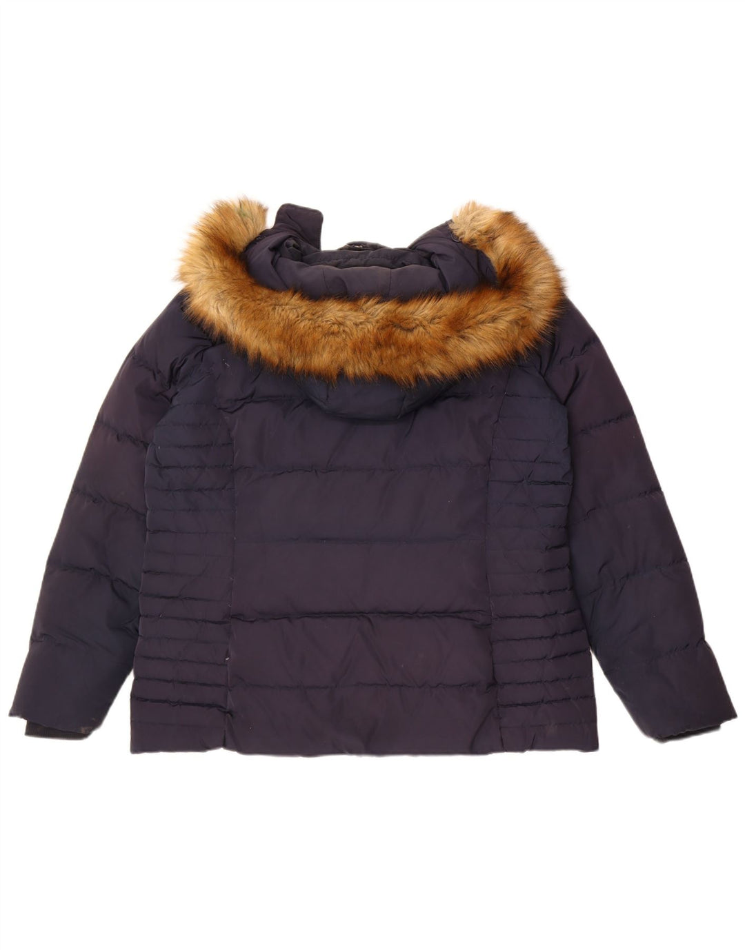 Jaqueta acolchoada com capuz feminina da Crew Clothing, poliéster azul marinho grande Reino Unido 16