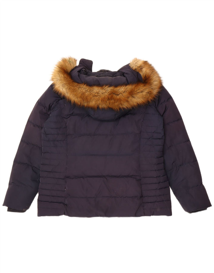 Jaqueta acolchoada com capuz feminina da Crew Clothing, poliéster azul marinho grande Reino Unido 16