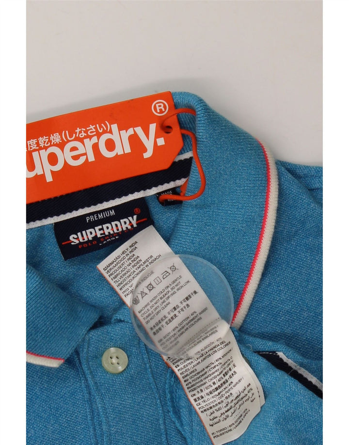 Camisa polo masculina Superdry grande algodão manchado azul