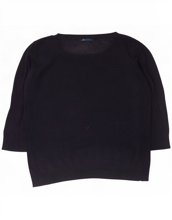 Suéter feminino Benetton manga 3/4 com gola canoa UK 12 Azul marinho médio