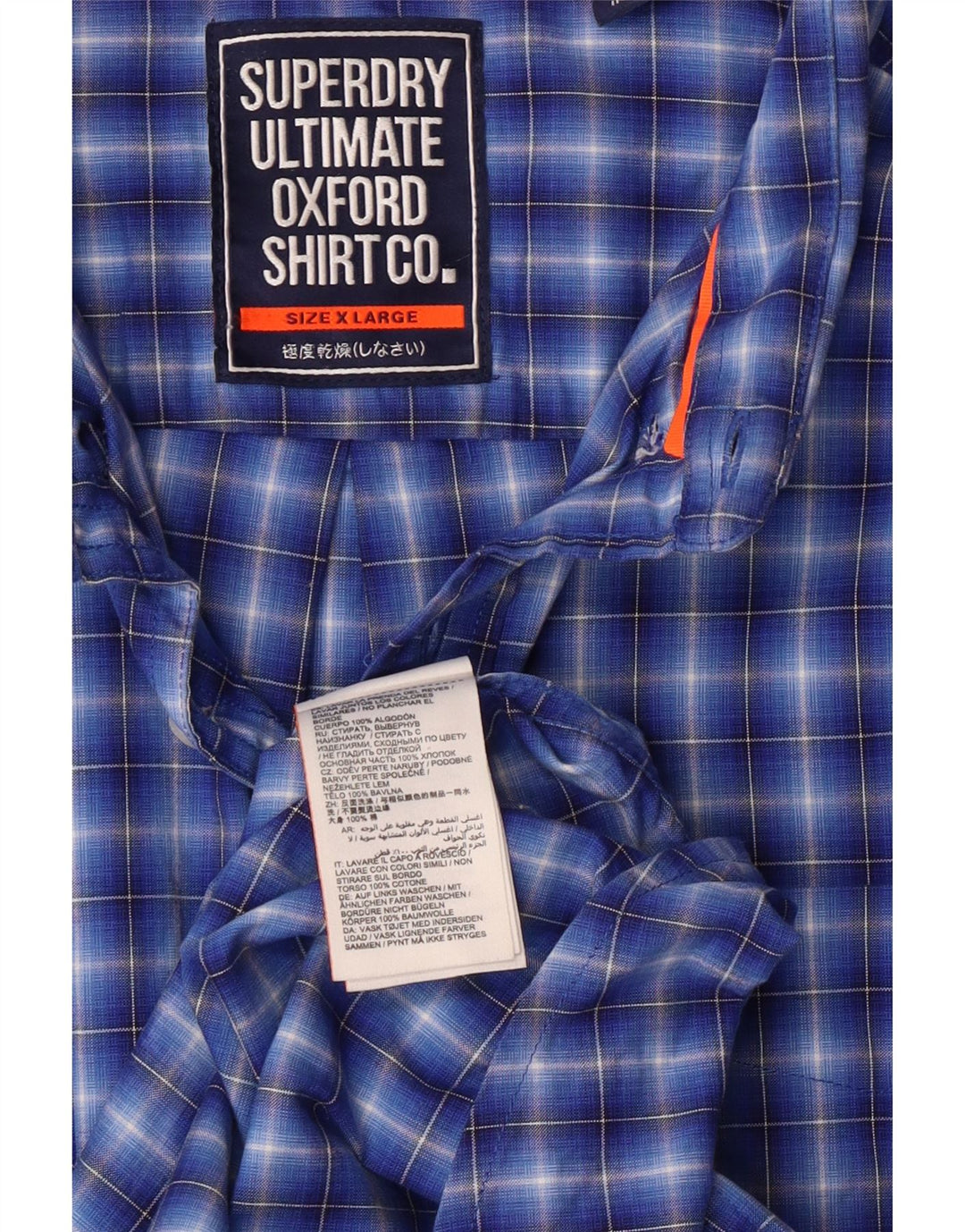 Camisa masculina SUPERDRY Regular Fit XL algodão xadrez azul