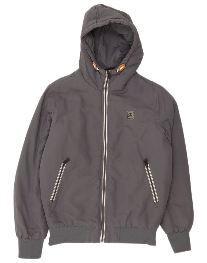 Jaqueta bomber masculina com capuz Champion UK 36 pequena cinza