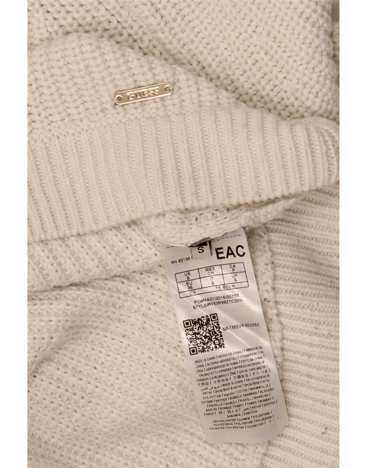 Suéter feminino grande com gola canoa GUESS Reino Unido 6 algodão branco pequeno