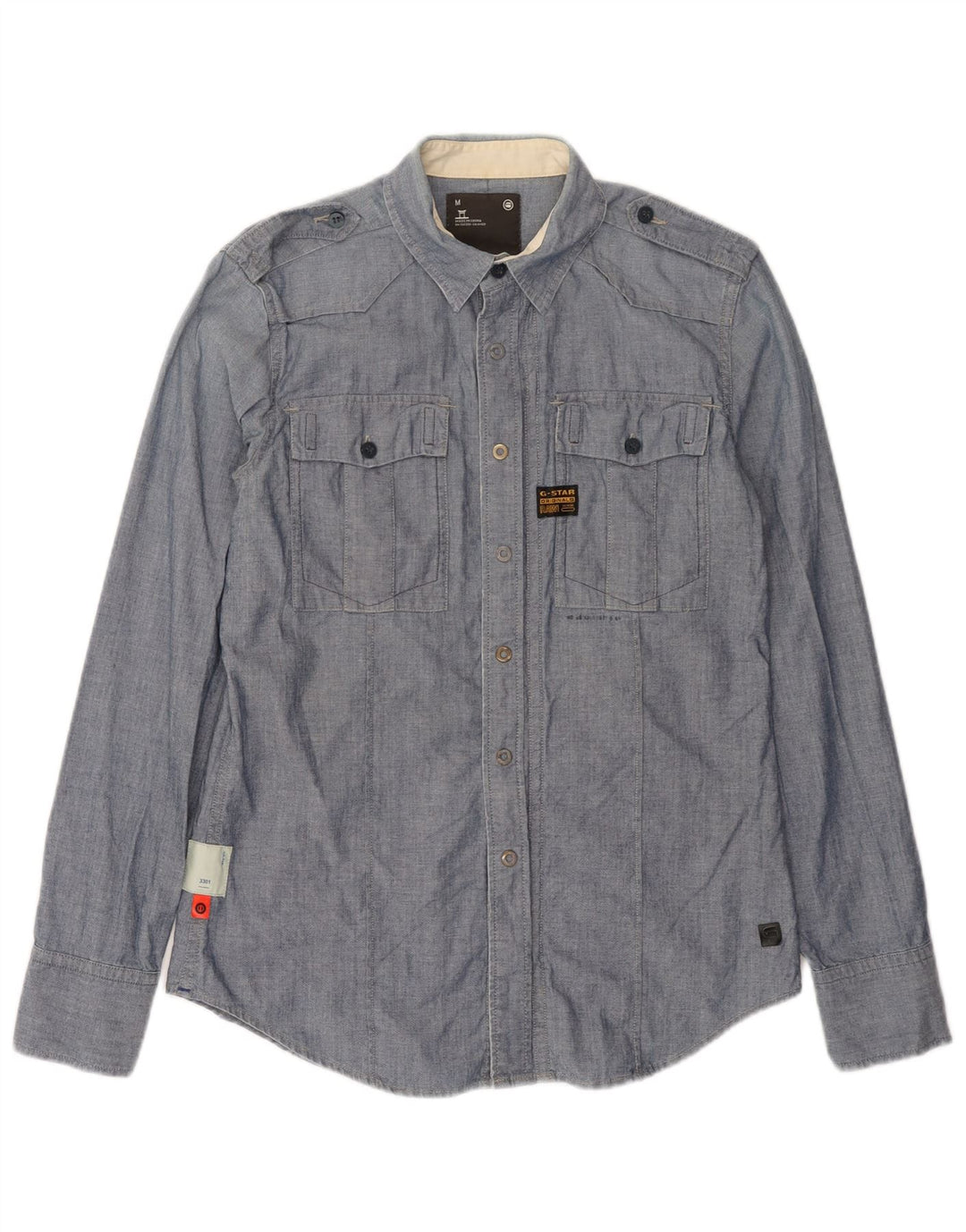 Camisa militar masculina G-Star 3301 algodão azul médio