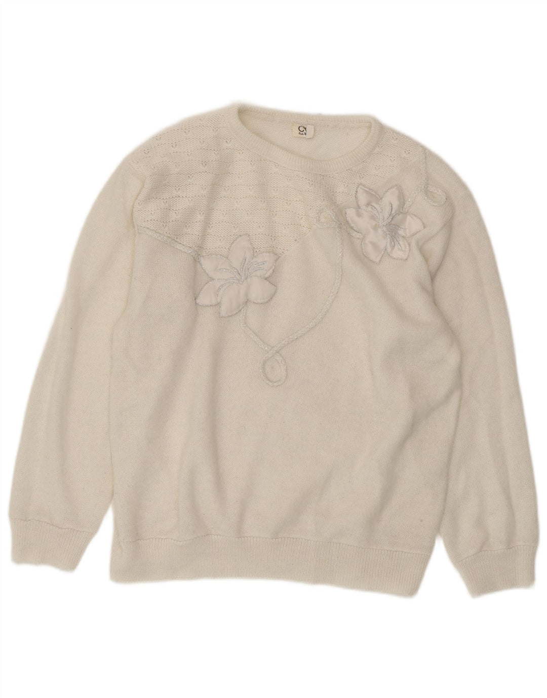 Suéter feminino CHARLES VOGELE com gola redonda UK 18 XL branco floral