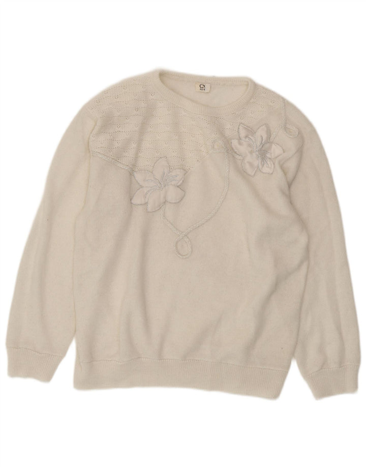 Suéter feminino CHARLES VOGELE com gola redonda UK 18 XL branco floral