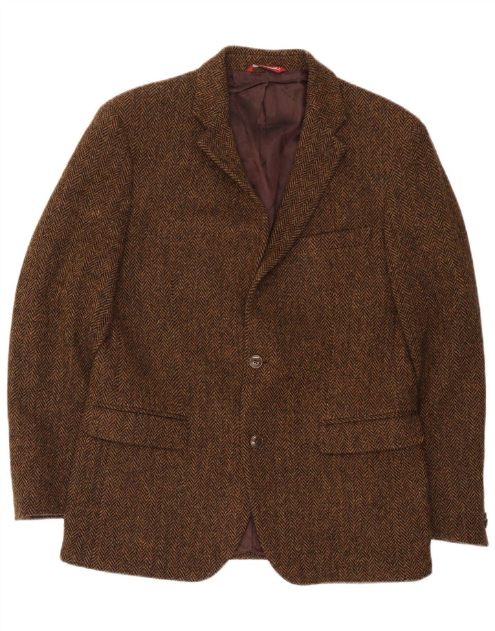 Jaqueta blazer masculina de 2 botões Harris Tweed IT 50 grande espinha de peixe marrom