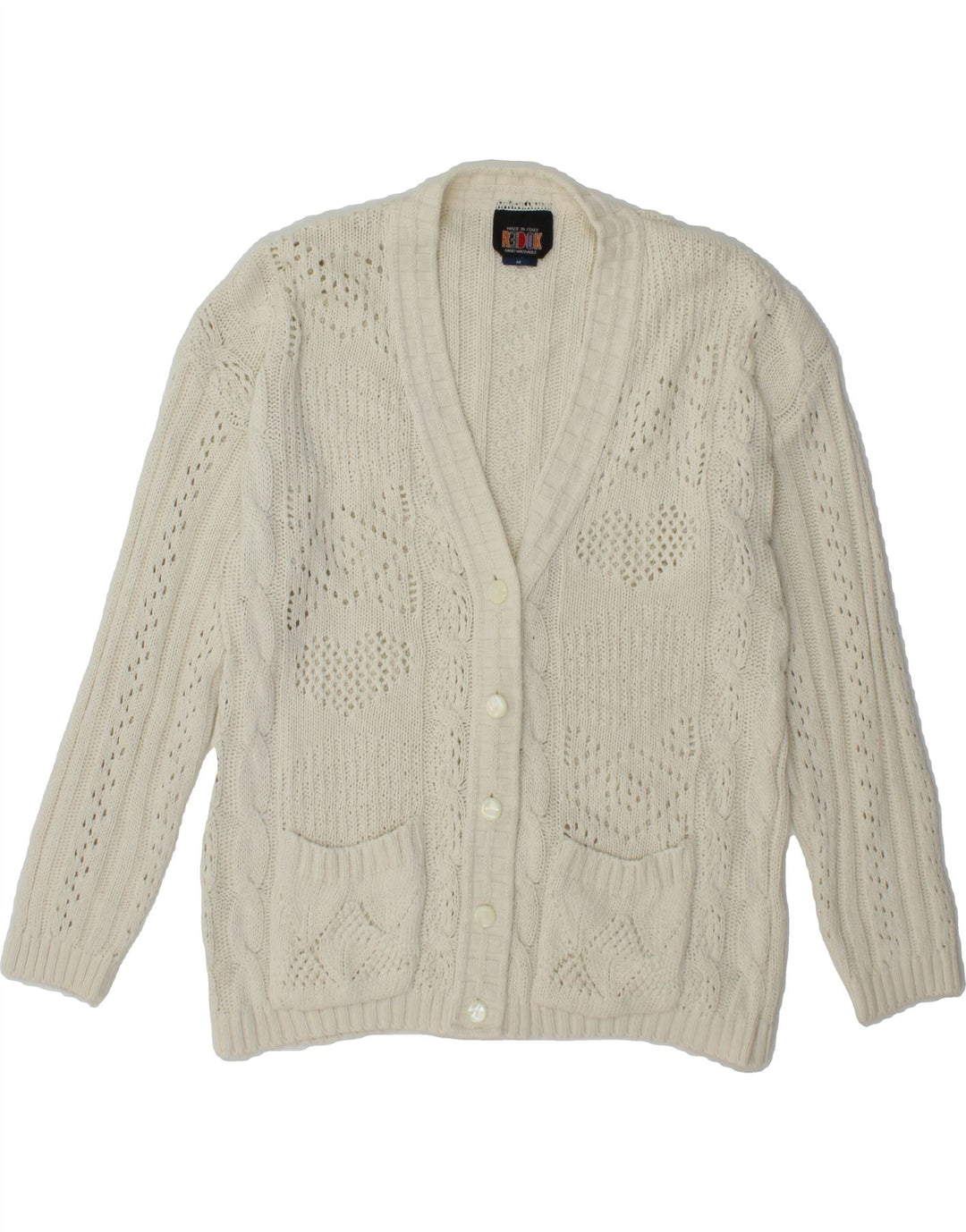 REDOK Womens Cardigan Sweater UK 14 Medium White Cotton Vintage Redok and Second-Hand Redok from Messina Hembry 