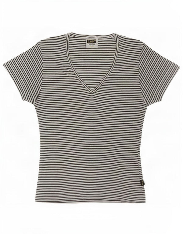 Camiseta feminina Lee UK 12 algodão listrado cinza médio