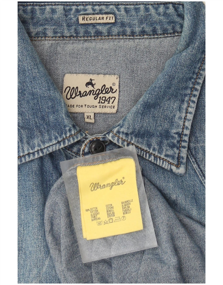 Camisa Wrangler masculina regular fit jeans XL azul algodão
