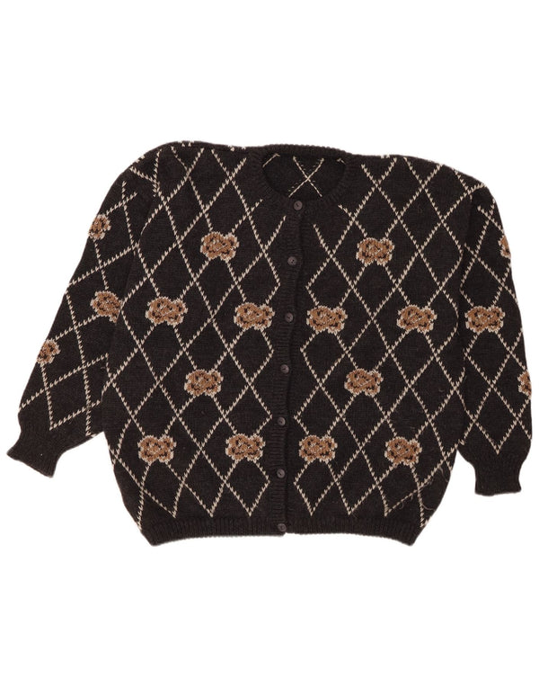 Suéter cardigã feminino grande vintage UK 16 Grande cinza Argyle/Diamante