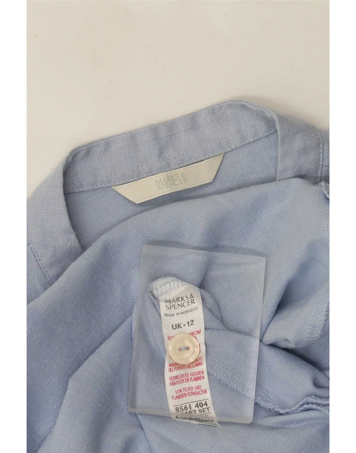 Blusa feminina Marks & Spencer manga 3/4 Reino Unido 12 poliéster azul médio