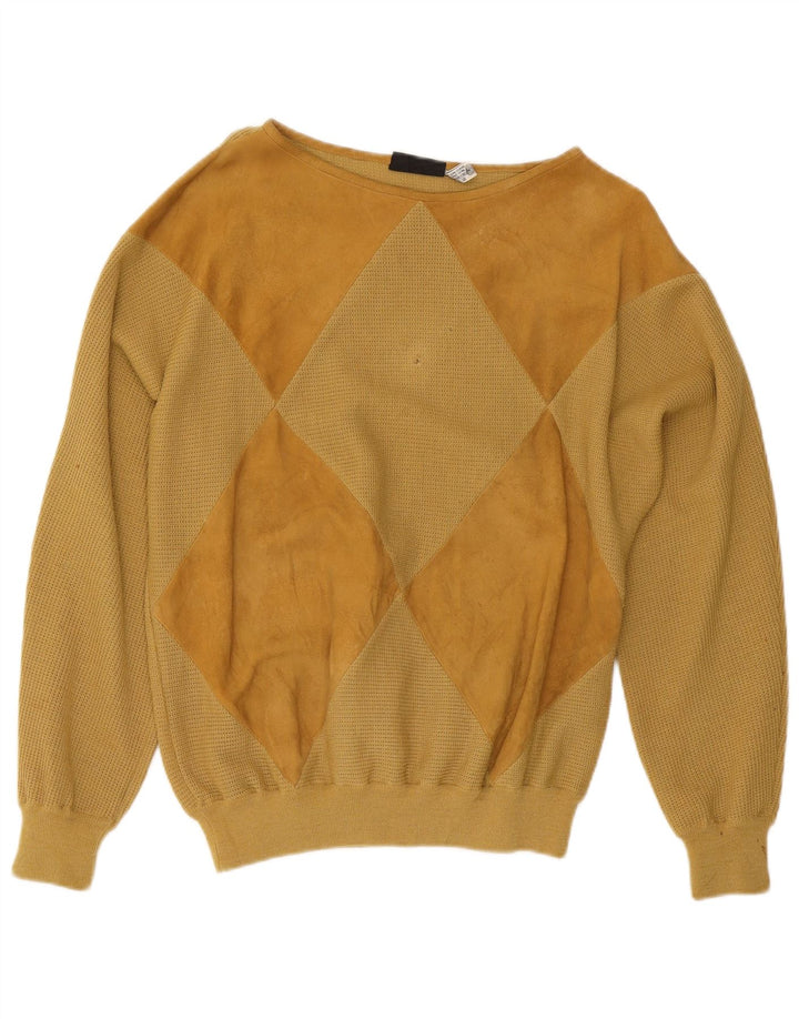 Suéter masculino de camurça com gola canoa De Pletrl médio bege argyle/diamante