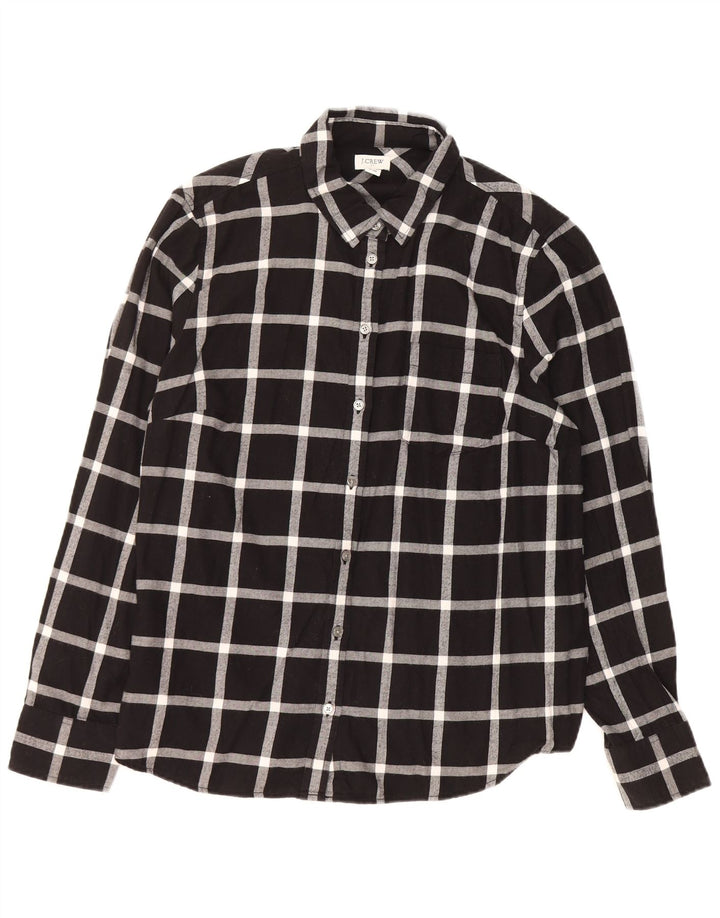 Camisa feminina de flanela J. CREW Reino Unido 16 grande algodão xadrez preto