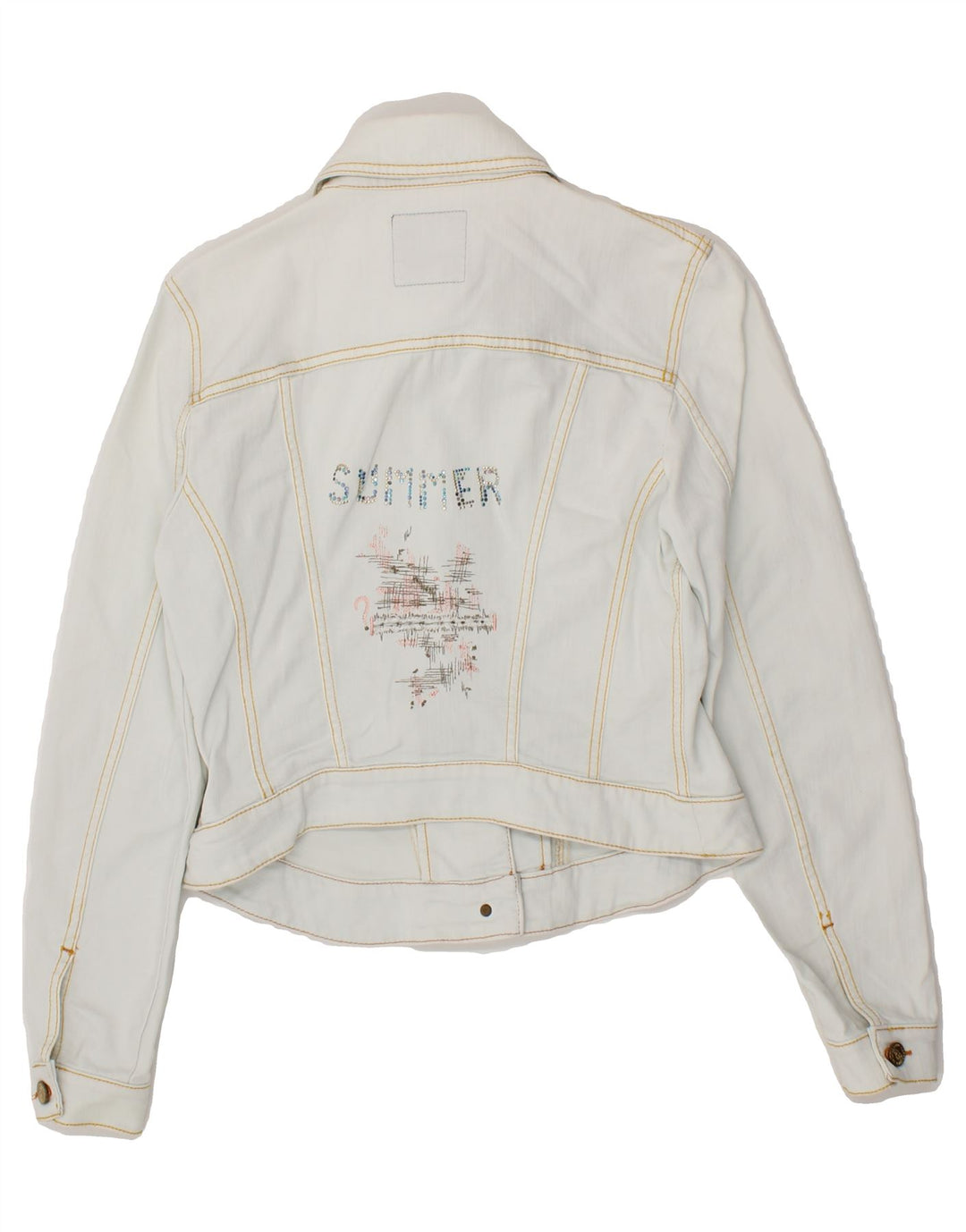 CAPPOPERA Womens Graphic Crop Denim Jacket IT 46 Large Blue Cotton Vintage Cappopera and Second-Hand Cappopera from Messina Hembry 