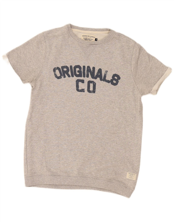 Jack & Jones moletom gráfico masculino jumper cinza médio manchado