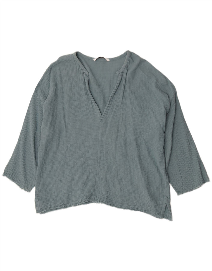 Zara Túnica feminina oversized UK 18 XL algodão azul
