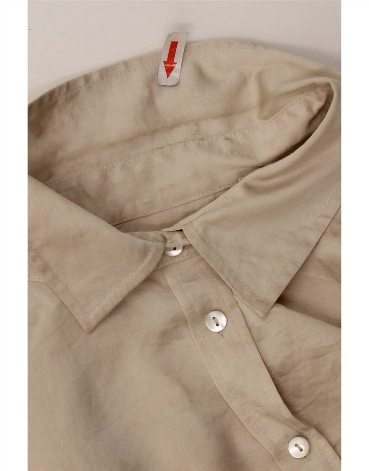 Camisa feminina Jigsaw UK 12 poliéster bege médio