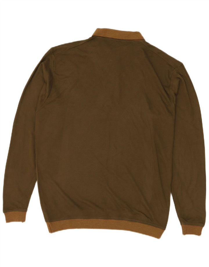 Suéter masculino VINTAGE com gola polo grande acrílico cáqui