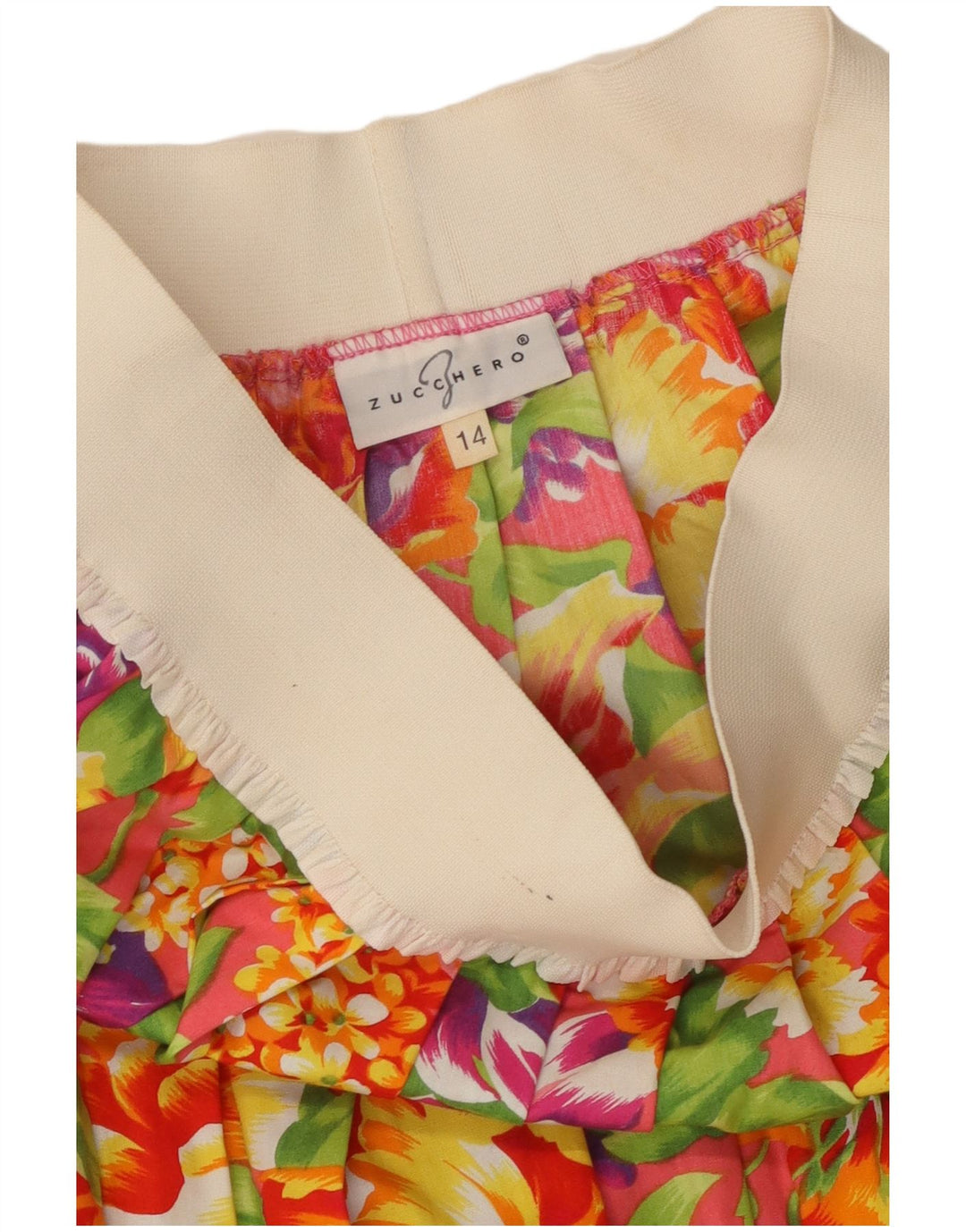 Saia plissada feminina Zucchero Reino Unido 14 médio W28 floral multicolorido