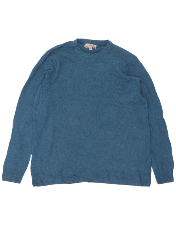 Suéter masculino Marks & Spencer com gola redonda, grande lã de carneiro azul