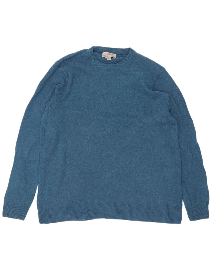 Suéter masculino Marks & Spencer com gola redonda, grande lã de carneiro azul