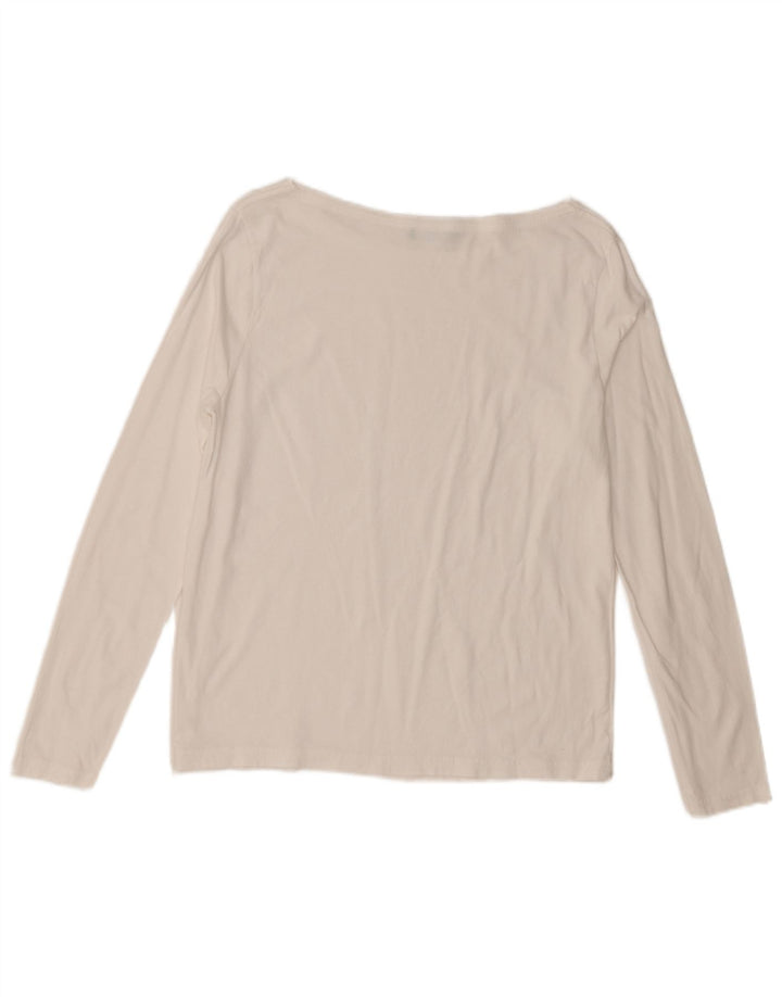 Top feminino Benetton manga comprida UK 12 médio branco