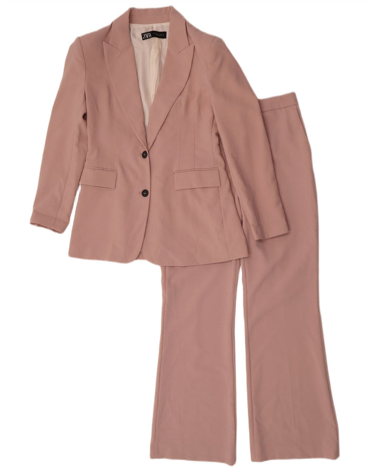 Terno feminino Zara com 2 botões e 2 peças Reino Unido 16 grande W32 L31 rosa poliéster