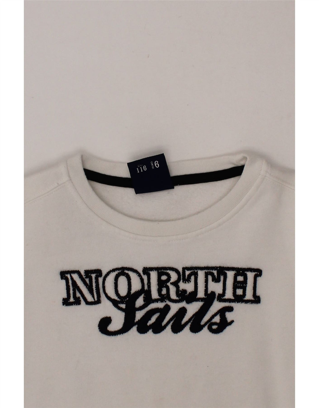 NORTH SAILS Girls Graphic Sweatshirt Jumper 5-6 Years White Cotton Vintage North Sails and Second-Hand North Sails from Messina Hembry 