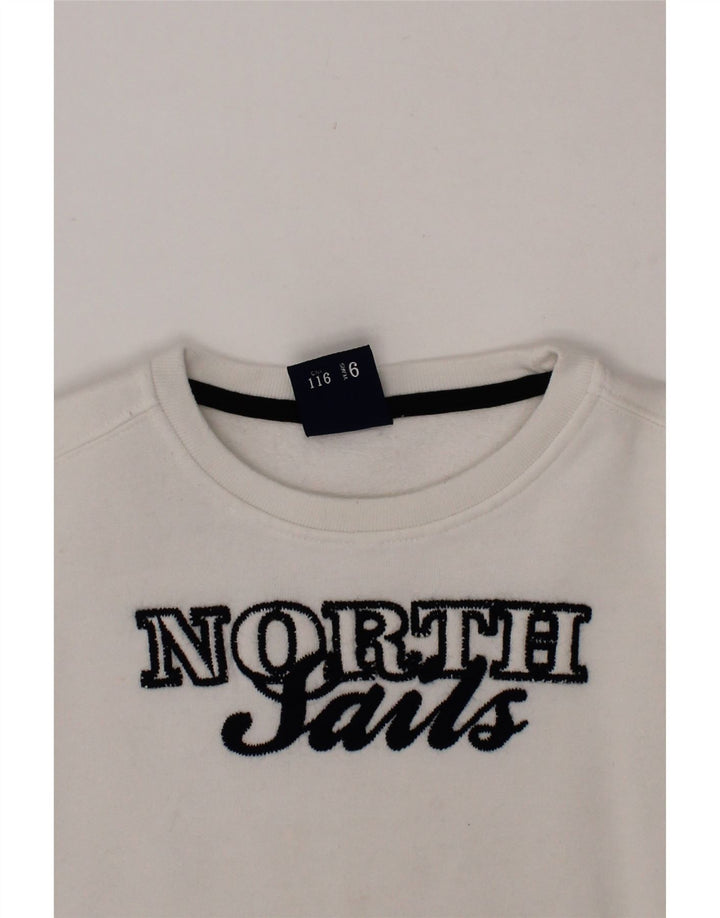 NORTH SAILS Girls Graphic Sweatshirt Jumper 5-6 Years White Cotton Vintage North Sails and Second-Hand North Sails from Messina Hembry 