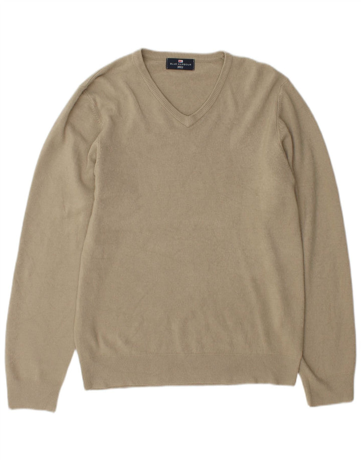Suéter masculino Marks & Spencer Blue Harbor com decote em V médio bege