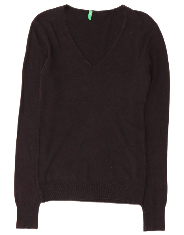 Suéter feminino BENETTON com decote em V Reino Unido 10 pequeno preto