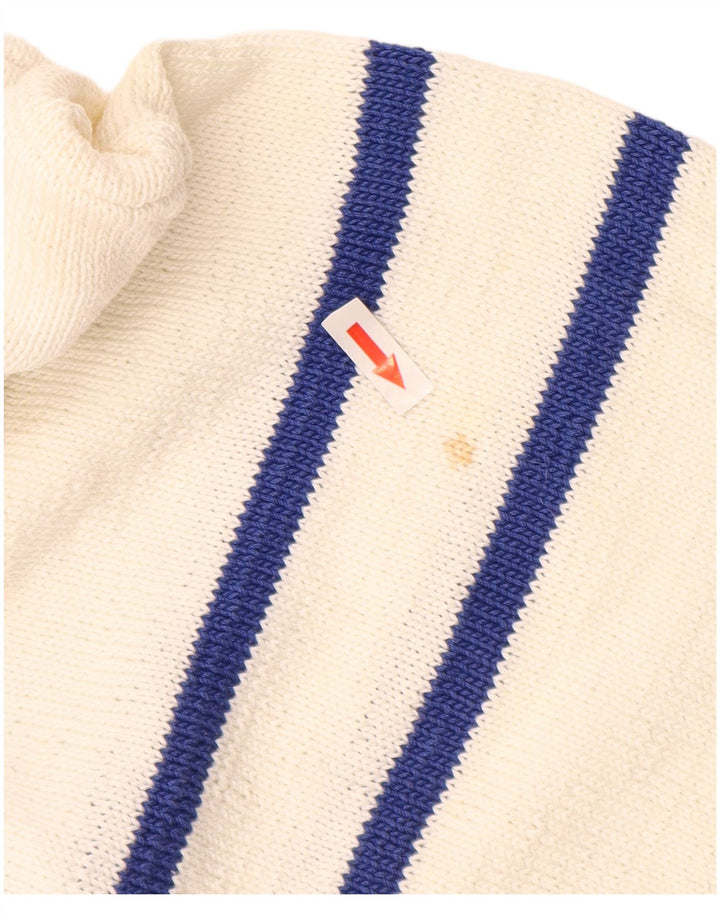 Suéter masculino vintage com gola polo e meio branco geométrico