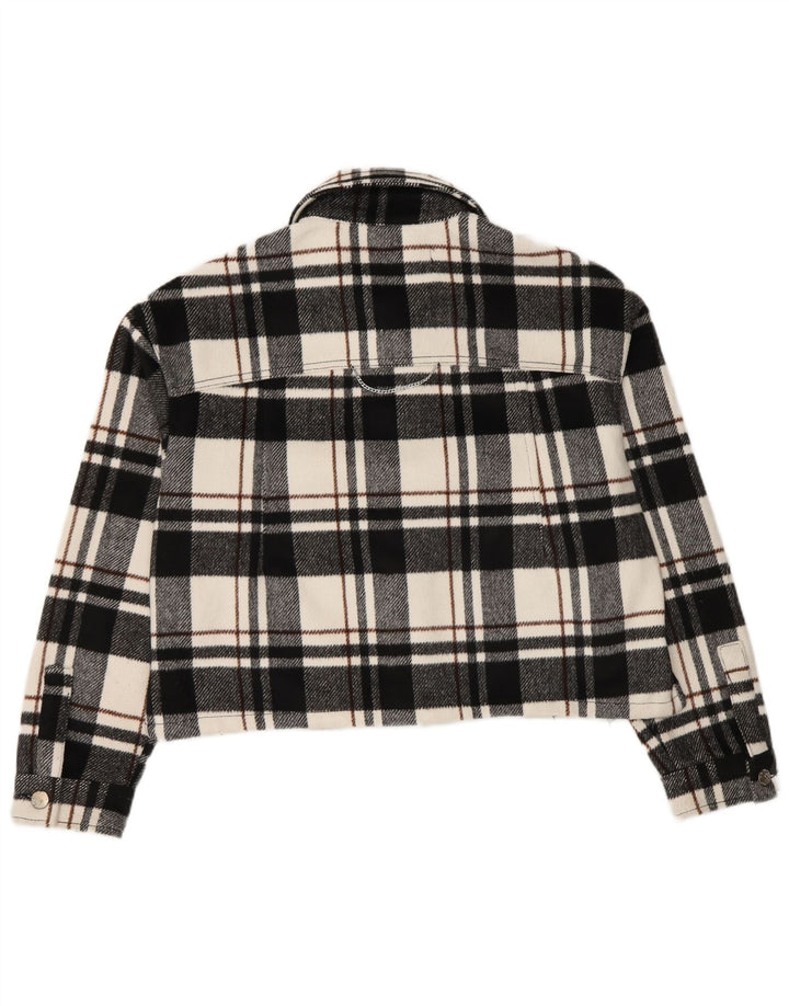 Zara Womens Crop Oversized Bomber Jacket UK 6 XS Preto Check Poliéster