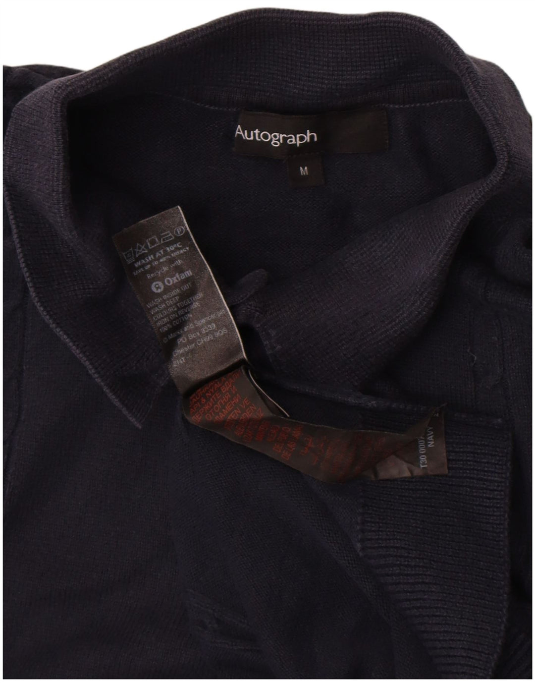 Suéter masculino Marks & Spencer Autograph com gola polo azul marinho médio