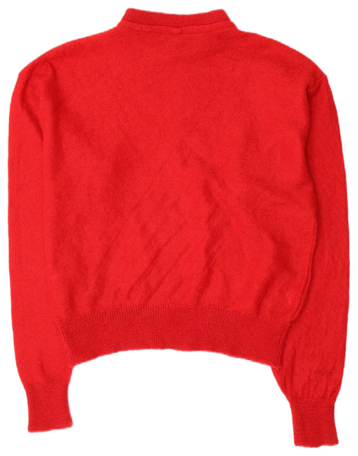 Suéter feminino vintage com gola tartaruga Reino Unido 12 bloco colorido vermelho médio