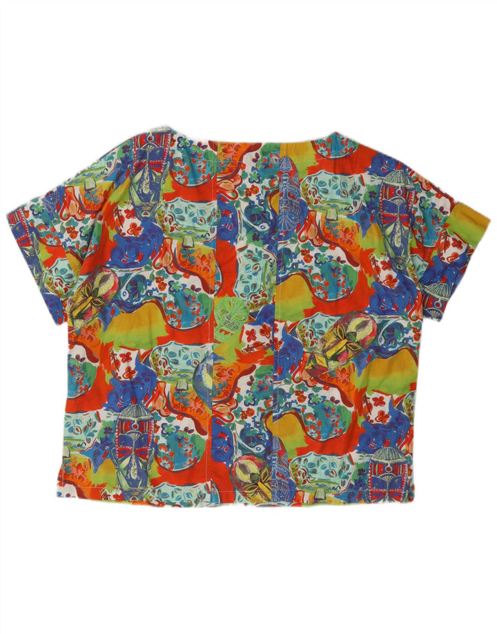 Blusa gráfica feminina vintage UK 14 algodão floral multicolorido médio