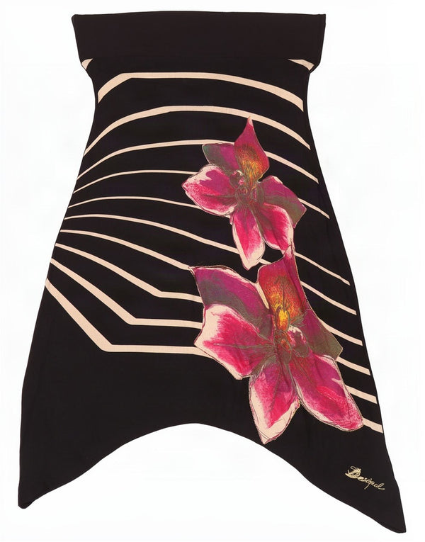 Desigual Saia feminina gráfica de cintura alta assimétrica XL W34 preta floral