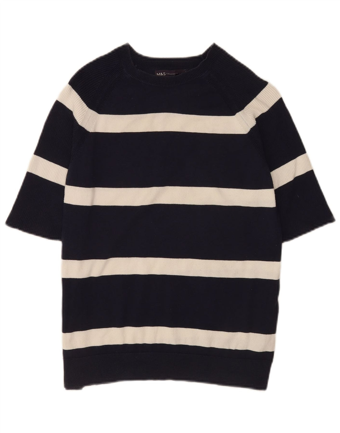 Suéter feminino Marks & Spencer com gola canoa e listrado preto médio Reino Unido 12