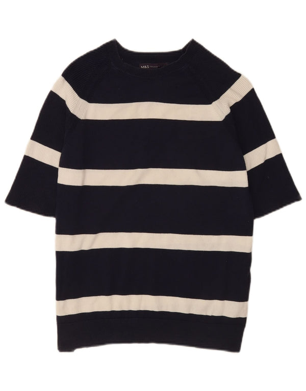 Suéter feminino Marks & Spencer com gola canoa e listrado preto médio Reino Unido 12