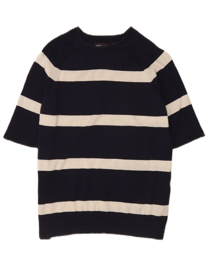 Suéter feminino Marks & Spencer com gola canoa e listrado preto médio Reino Unido 12