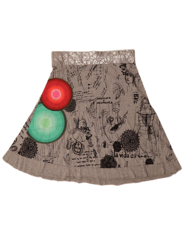 Desigual saia feminina gráfica linha A médio W30 algodão geométrico cinza