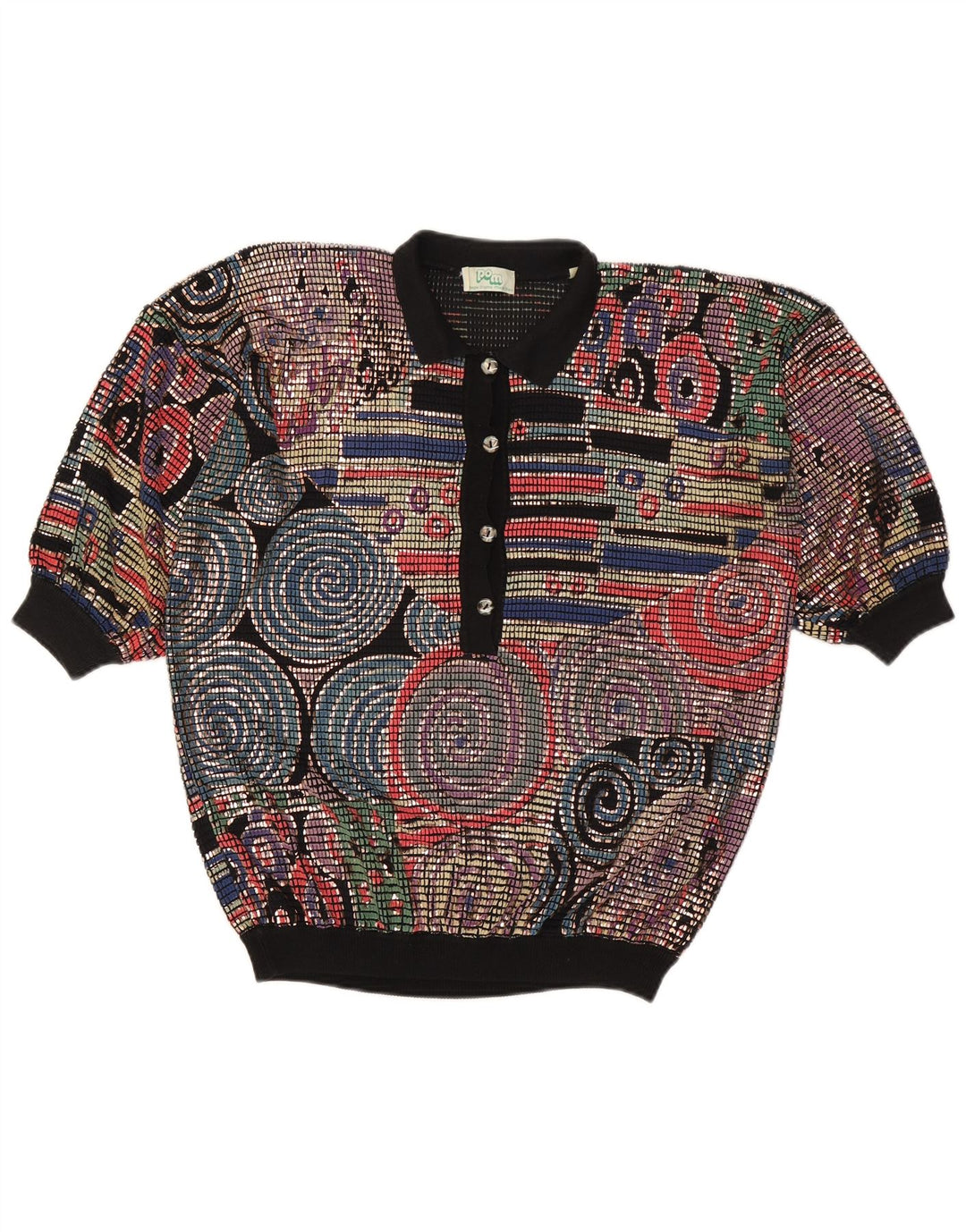 Suéter feminino vintage com gola polo, uk 16, acetato multicolorido grande